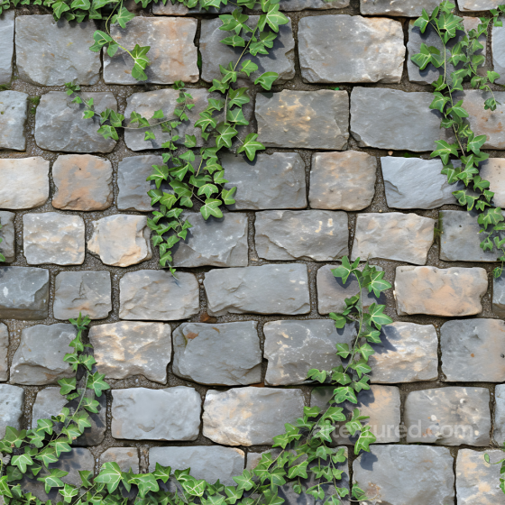 Weathered Stone Wall PBR Texture with Ivy Vines Stone texture preview