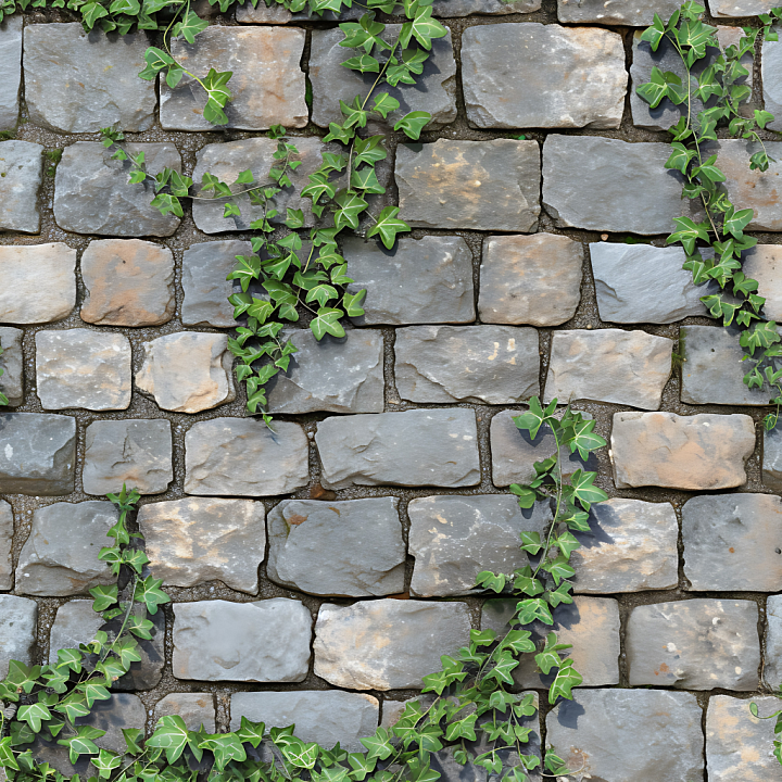 Weathered Stone Wall with Ivy Vines seamless PBR texture preview