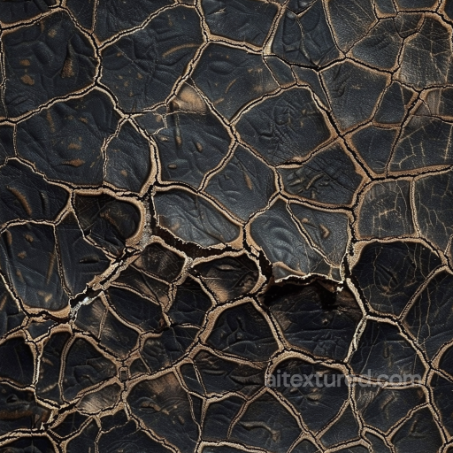 cracked black leather PBR texture with deep fissures and aged surface seamless Leather PBR texture