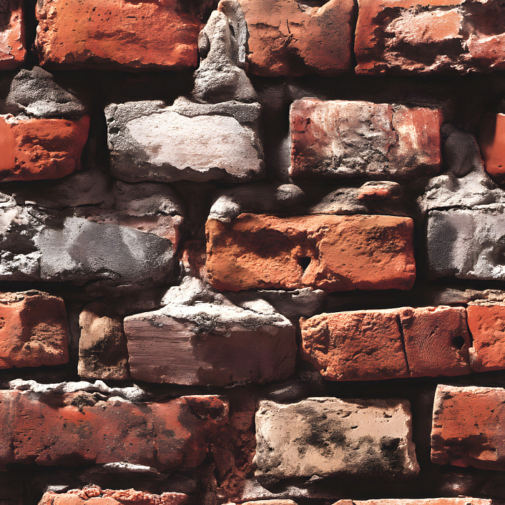 Cracked Brick Wall with Holes and Weathered Surface seamless PBR texture preview
