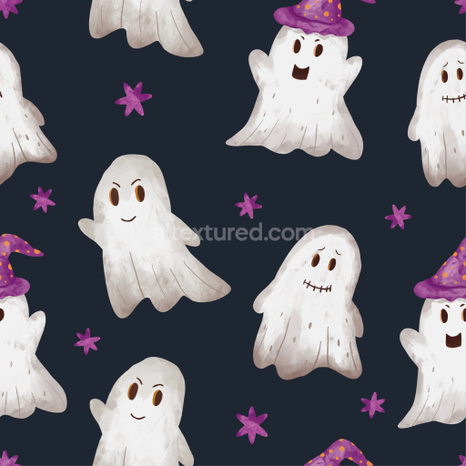 Seamless 3D PBR Texture of Watercolor Halloween Ghosts Pattern