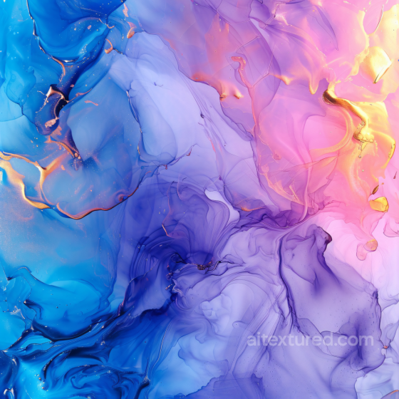 Alcohol Ink PBR Texture Featuring Vibrant Blue, Purple, and Gold Fluid Swirls Alcohol ink texture preview