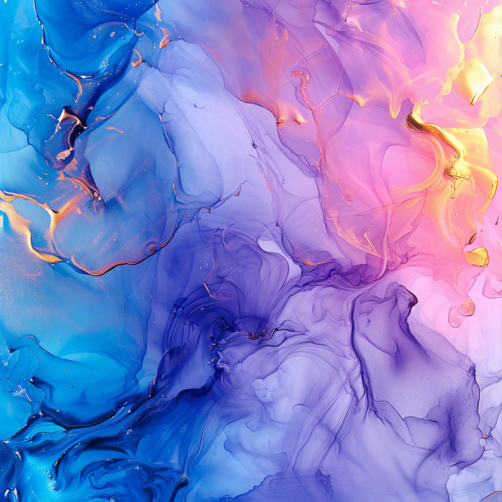 Alcohol Ink Featuring Vibrant Blue, Purple, and Gold Fluid Swirls seamless PBR texture preview