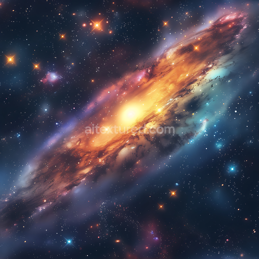 Seamless 3D Space PBR Texture Featuring a Vibrant Galaxy Cloud and Starfield