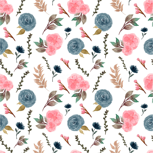 Seamless 3D PBR Floral Watercolor Fabric Texture with Pink and Blue Flowers