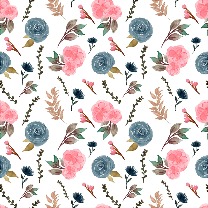 Floral Watercolor Fabric with Pink and Blue Flowers seamless PBR texture preview