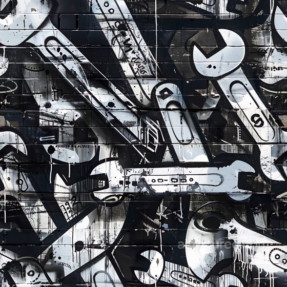 Featuring Black & White Graffiti with Wrenches and Tools Graffiti texture preview