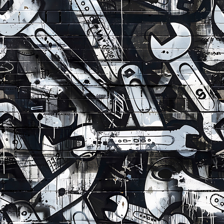 Featuring Black & White Graffiti with Wrenches and Tools seamless PBR texture preview