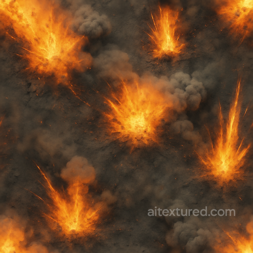 Seamless 8K PBR 3D texture of blast damage with ignition source and burn marks details seamless Explosion PBR texture