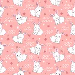 Pattern Bundle - Seamless 3D Pattern PBR Texture Featuring Cute White Bunnies and Playful Stars on Pink texture preview