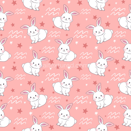 Pattern Bundle - Seamless 3D Pattern PBR Texture Featuring Cute White Bunnies and Playful Stars on Pink texture preview