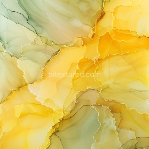 Seamless 3D Alcohol Ink PBR Texture Featuring Golden Yellow & Olive Green Fluid Waves