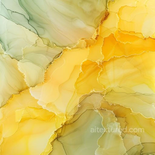 Alcohol Ink PBR Texture Featuring Golden Yellow & Olive Green Fluid Waves seamless Alcohol ink PBR texture