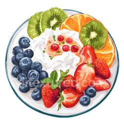 seamless Breakfast Cottage Cheese Bowl with Fresh Fruits Illustration texture 8k free download PBR