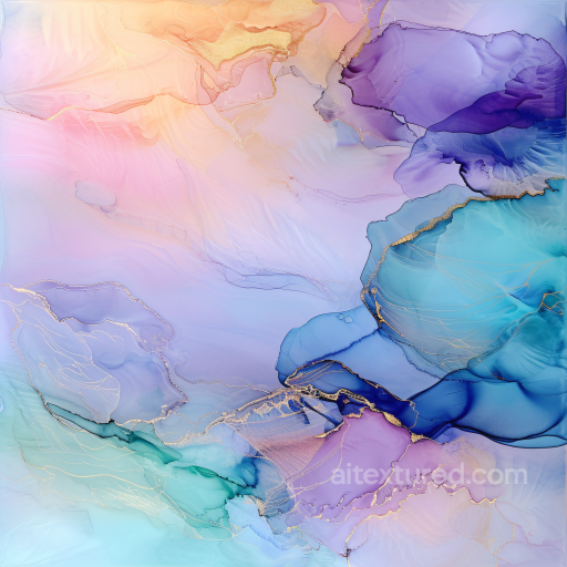 Alcohol Ink PBR Texture Featuring Pastel Swirls and Gold Veins seamless Alcohol ink PBR texture
