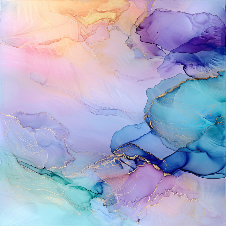 Alcohol Ink Featuring Pastel Swirls and Gold Veins seamless PBR texture preview