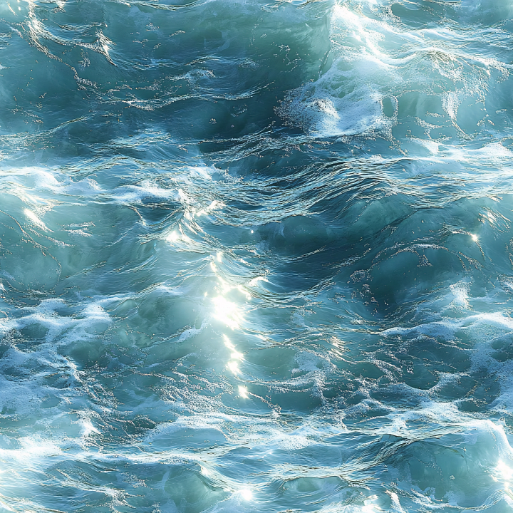 Ocean Surface Featuring Dynamic Waves and Foamy Highlights seamless PBR texture preview