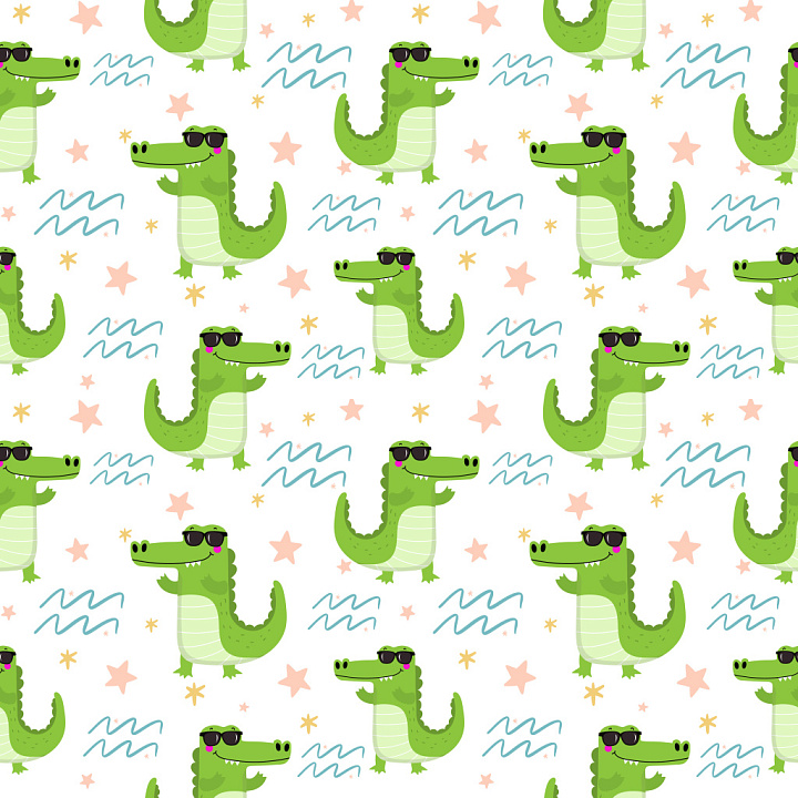 Pattern with Playful Cartoon Crocodile Motifs and Fun Abstract Details seamless PBR texture preview