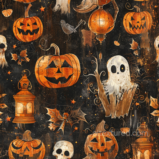 Featuring Vintage Halloween Pumpkins, Ghosts & Lanterns seamless Vintage Halloween PBR texture