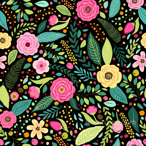 Floral Texture with Colorful Hand-Drawn Flowers and Leaves seamless Floral PBR texture