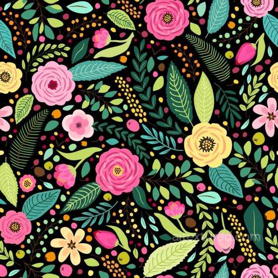Floral Texture with Colorful Hand-Drawn Flowers and Leaves Floral texture preview