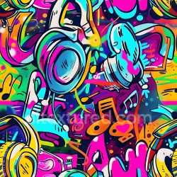 seamless Seamless 3D PBR Graffiti Texture Featuring Colorful Headphones and Musical Motifs texture 8k free download PBR