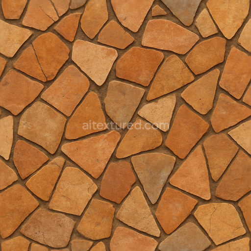 Seamless 3d texture pbr 8k mosaic broken ceramics with distressed surface and warm colors