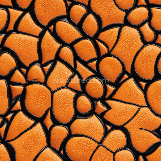 Seamless 3D Orange Pebbled Leather PBR Texture with Glossy Black Insets and Distinctive Segmentation