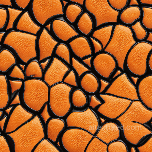 Orange Pebbled Leather PBR Texture with Glossy Black Insets and Distinctive Segmentation seamless Leather PBR texture