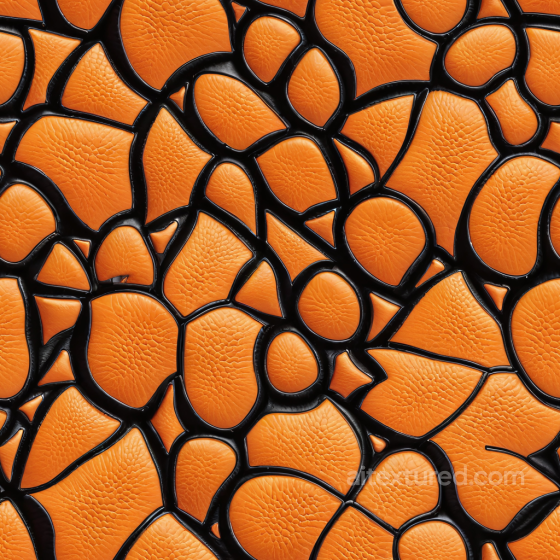 Orange Pebbled Leather PBR Texture with Glossy Black Insets and Distinctive Segmentation Leather texture preview