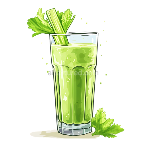 Fresh Green Celery Juice Breakfast Illustration with Leaf Garnish