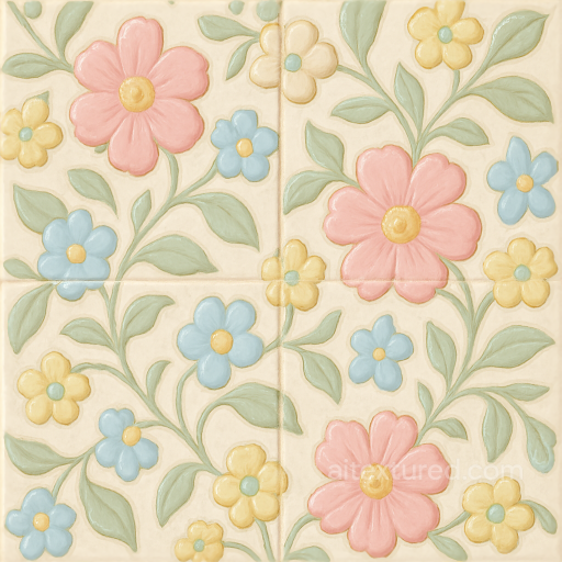 Glazed Ceramic Mosaic With Floral Motifs And Pastel Palette seamless Mosaic PBR texture