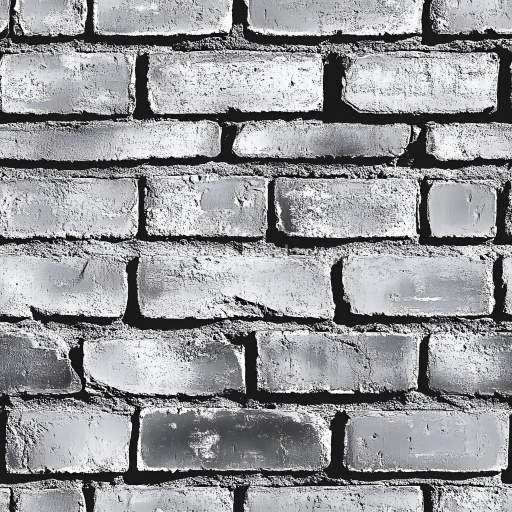 Seamless 3D cracked gray brick wall PBR texture with rough chipped surfaces
