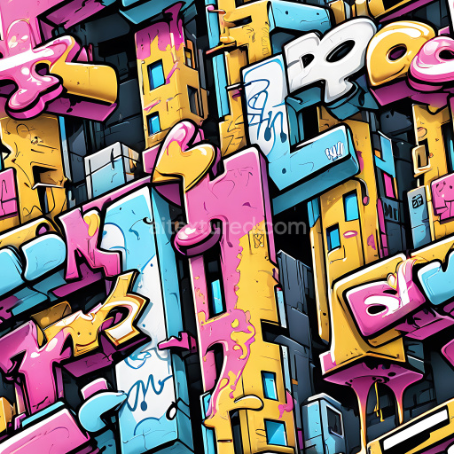Seamless 3D PBR Graffiti Texture Featuring Colorful Stylized Letter Blocks with Urban Vibes