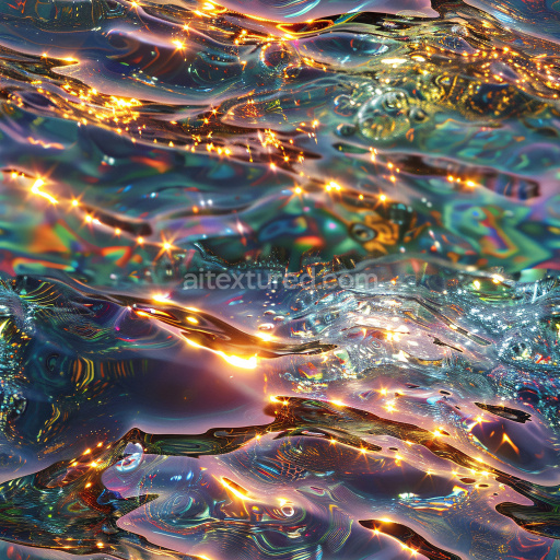 Seamless 3D PBR Glossy Iridescent Liquid Texture with Dynamic Sparkling Highlights