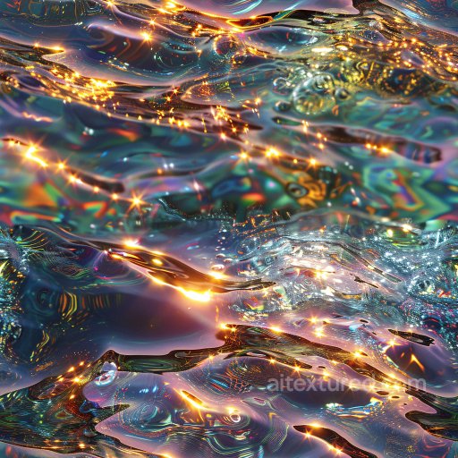 Seamless 3D PBR Glossy Iridescent Liquid Texture with Dynamic Sparkling Highlights texture preview