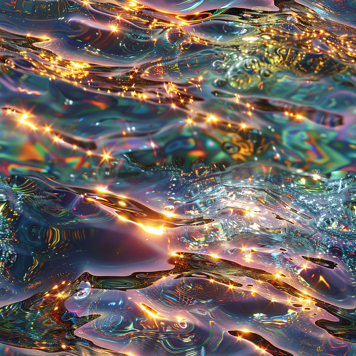 Glossy Iridescent Liquid with Dynamic Sparkling Highlights seamless PBR texture preview