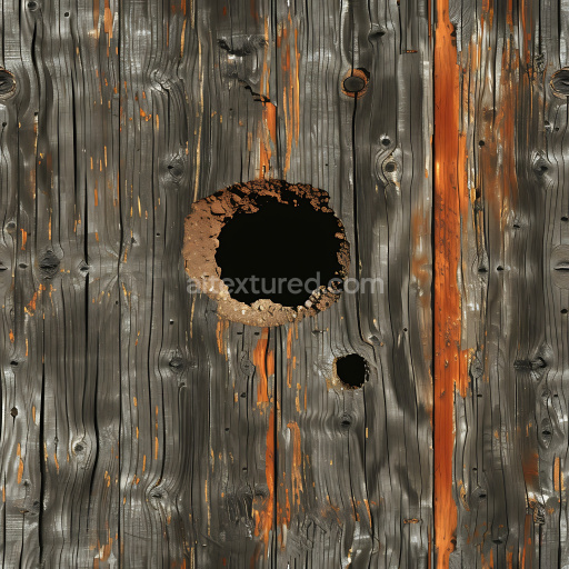 Seamless 3D PBR Cracked Burned Wood Texture with Deep Holes and Weathered Surface