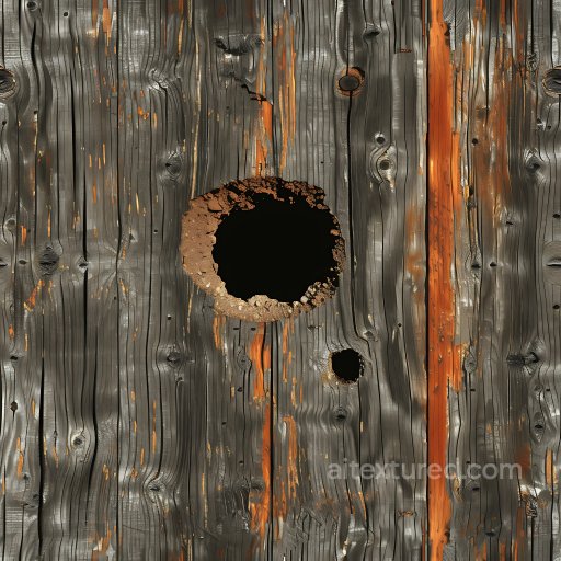 Cracked Burned Wood Texture with Deep Holes and Weathered Surface seamless Cracked & Holes PBR texture