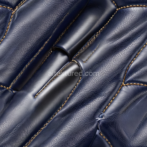 Seamless 3D PBR Quilted Dark Blue Leather Texture with Detailed Stitchwork and Glossy Finish