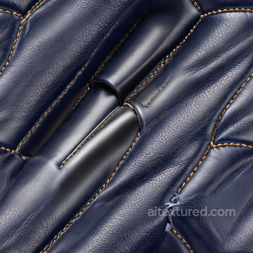 Quilted Dark Blue Leather Texture with Detailed Stitchwork and Glossy Finish seamless Leather PBR texture