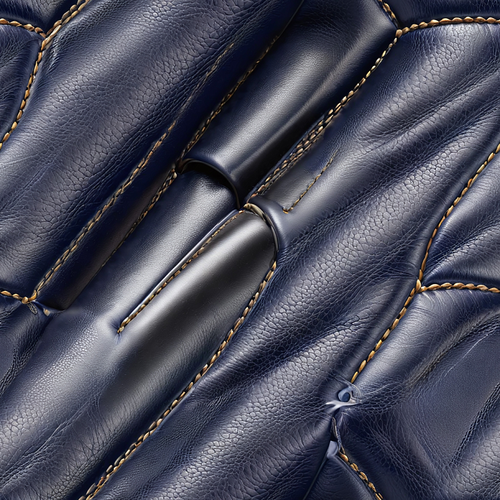 Quilted Dark Blue Leather with Detailed Stitchwork and Glossy Finish seamless PBR texture preview