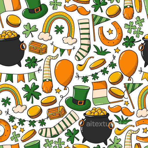 St Patrick Cartoon Pattern Texture with Lucky Symbols seamless St patrick PBR texture