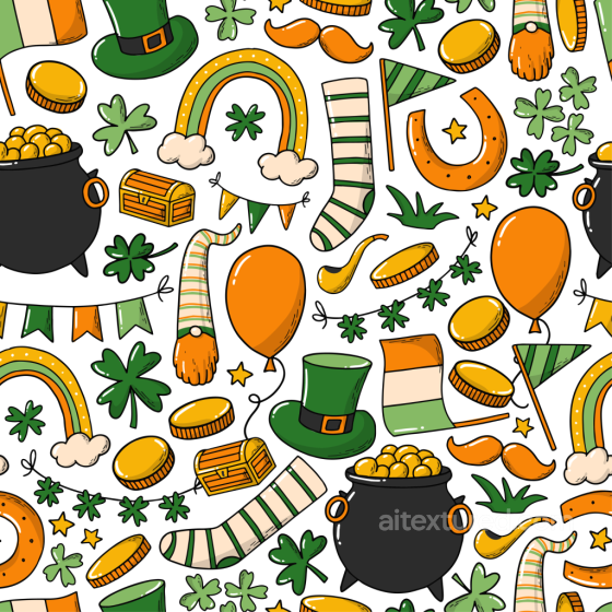 St Patrick Cartoon Pattern Texture with Lucky Symbols St patrick texture preview