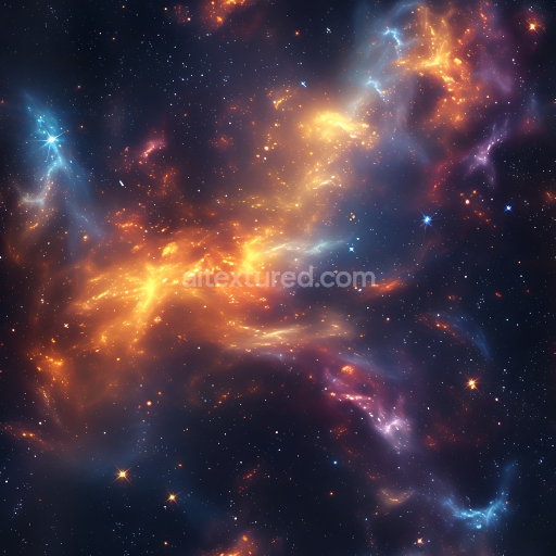 Seamless 3D Space PBR Texture Featuring Glowing Nebula Clouds and Starfield