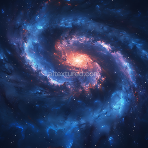 Seamless 3D Space PBR Texture Featuring a Spiral Galaxy with Blue and Orange Nebula Clouds