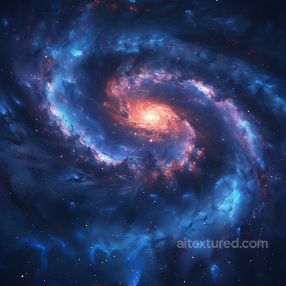 Space PBR Texture Featuring a Spiral Galaxy with Blue and Orange Nebula Clouds Star, space, planets texture preview