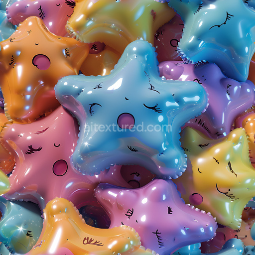 Seamless 3D Inflated Star-Shaped Glossy Vinyl PBR Texture in Multicolor