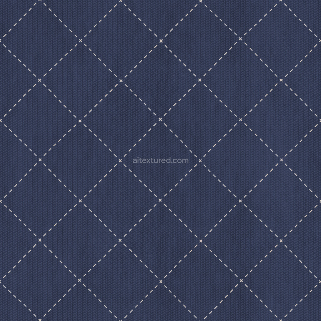 Seamless PBR fabric texture in blue with a diamond pattern