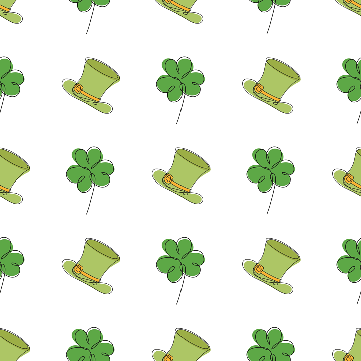 St Patrick Digital Paper with Green Hats and Clovers seamless PBR texture preview